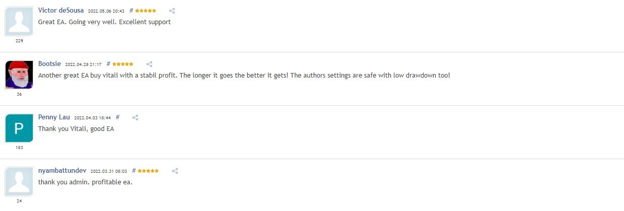 User reviews for EA Thomas on MQL5.